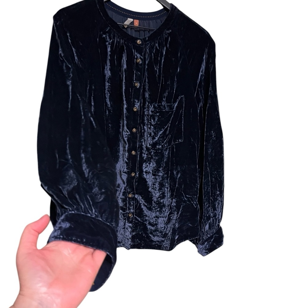 Pilcro by Anthropologie Navy Velvet Button-Front Women's Top size 2X - Picture 12 of 15